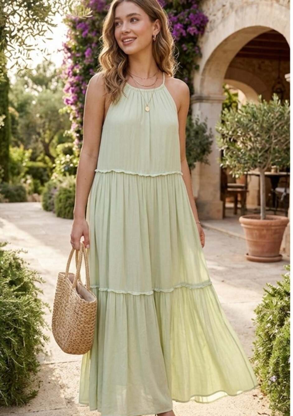 Rachel Zoe Pastel Green Tiered Maxi Dress